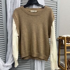 Brown Sweater with Cream Sleeves